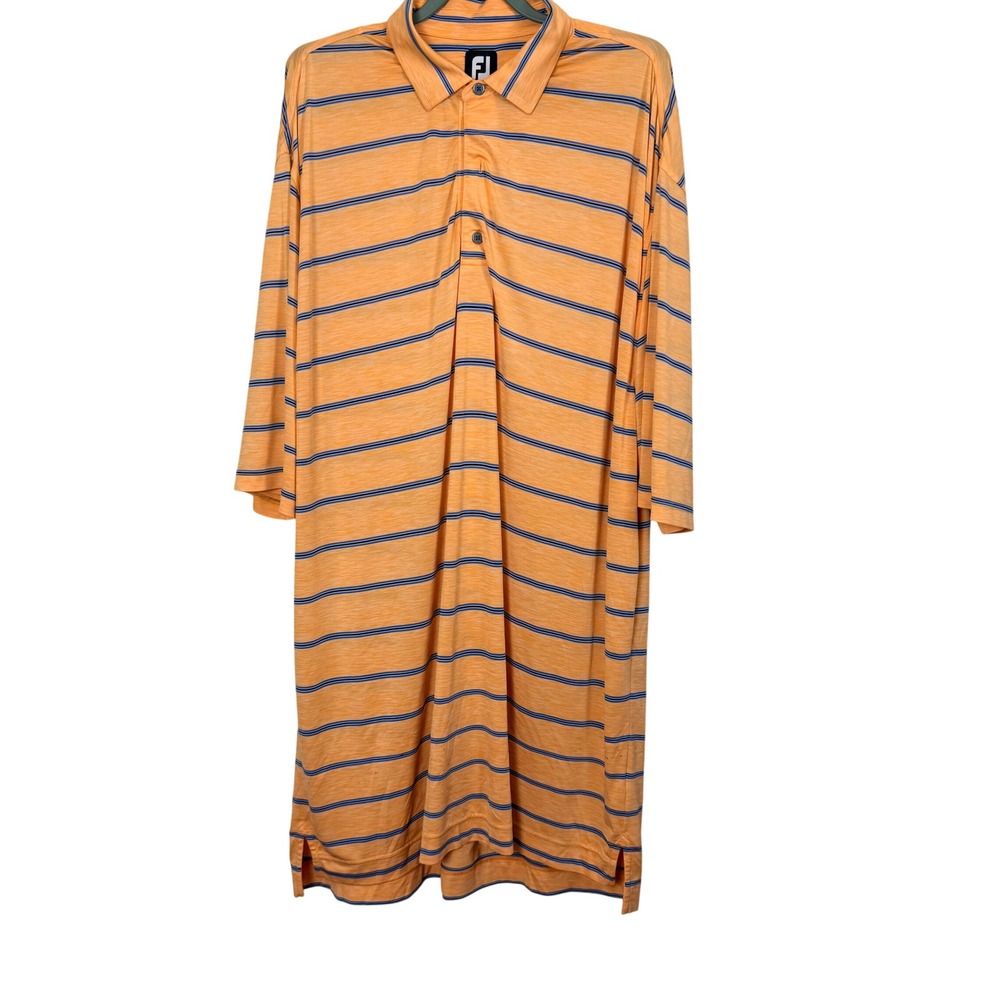 FootJoy Polo Shirt Mens 2XL Orange Striped Athletic‎ Performance Golf Summer